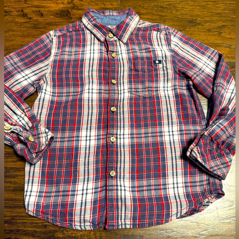 Lucky Brand Long Sleeve Button Down Plaid Shirt Toddler 5 Red/White/Blue